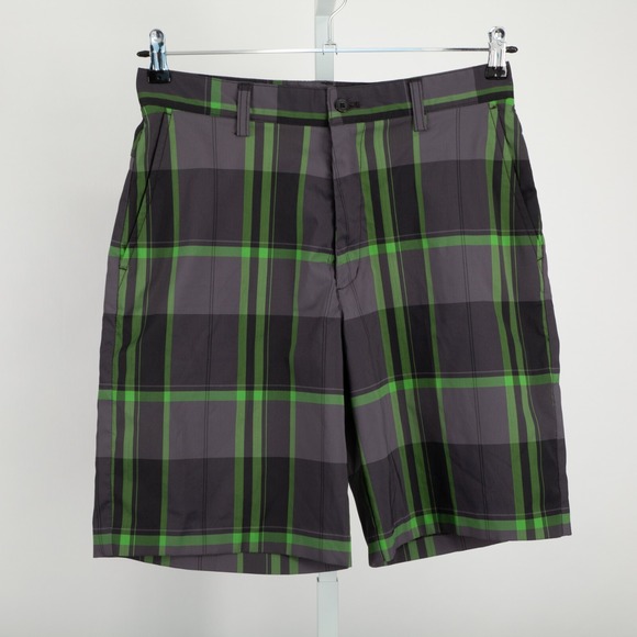 IZOD PerformX Shorts Mens 30 Gray Green Plaid Golf Flat Front - Picture 1 of 8